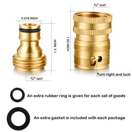 YELUN Garden Hose Quick Connect Solid Brass 3/4 inch GHT Internal Thread Quick Connector Fittings No-Leak Water Hose Female Quick Connector and Male product adapters (2 SETS)