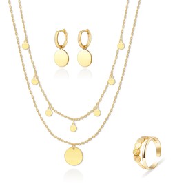 Kenivira Jewellery Sets for Women, Gold Jewellery Set, Gold/Silver Pendant Necklace, Gold Earrings, Gold Ring Set for Women, Jewellery Sets Gifts for Women, Stainless Steel