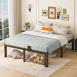 Yitong Angel 14 inch Full Size Bed Frame with Round Corner Legs Mattress Slide Stopper,3500 lbs Heavy Duty Metal Platform,Steel Slat Support,No Box Spring Needed,Easy Assembly,Noise Free