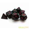 Bescon Polyhedral Dice Set Opaque Black with Red Numbers, Black