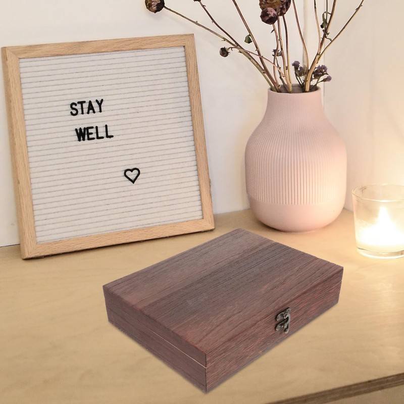 SEWACC Wooden Storage Box with Hinged Lid and Lock Simple