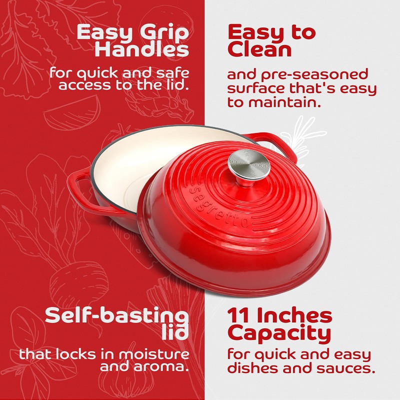 Enameled Cast Iron Bread Pan with Lid, 11” Red Bread