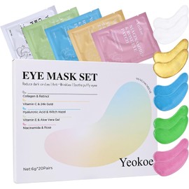 Yeokoe- 1. Fórmulas diversas, soluciones específicas Nuestras mascarillas para ojos vienen en cinco fórmulas distintas (parches para ojos de colágeno y retinol + parches para ojos de vitamina C y oro