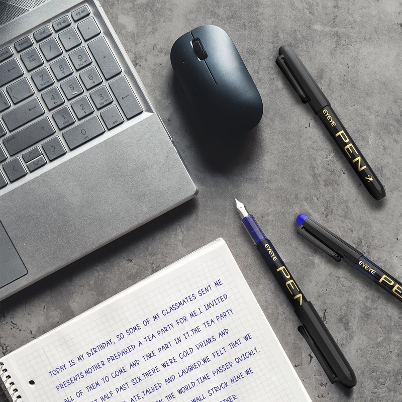 EYEYE Fountain Pens for Writing, 8 Pack Blue Fine Point