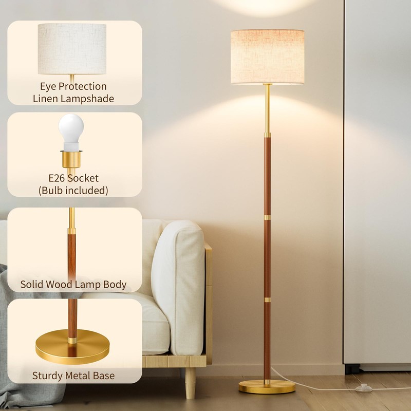 SIBRILLE 62" Mid Century Modern Wood Floor Lamp with Remote