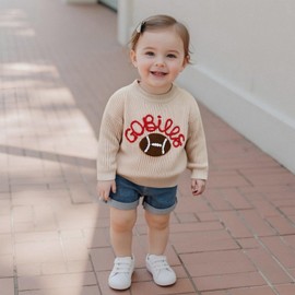 KMBANGI Newborn Toddler Boy Girl Football Sweater Go Bills Pullover Knitwear Game Day Warm Sweatshirt Fall Winter Clothes (Khaki, 0-3 Months)