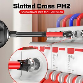 FPH2 Impact Screwdriver Bit Set, S2 Steel 65mm & 110mm Slotted Heads 1/4 Inch Hex Shank, Cross Slot Screw Driver Drill Bits Used by Electricians with Magnetism, 10 PCS