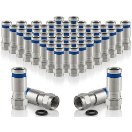 POPPSTAR 50x SAT F-Quick Mount Connectors, F-Compression Connector for Coaxial Cable, Antenna Cable, Satellite Cable up to 7.5 mm, Weather-Resistant, Silver