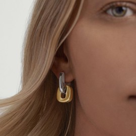 NOKMIT Chunky Hoop Earrings for Women, Bold Silver and Gold Link (S+G)