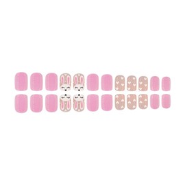 Pink Press on Nails Easter Rabbit Nail press ons Short Square Fake Nails Glossy False Nails with Design Heart Glue on Nails Artificial Acrylic Full Cover Stick on Nails for Women Manicure 24Pcs