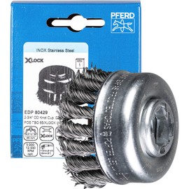 PFERD Cup brush, diameter 65 mm, braided, 0.50 mm steel wire, X-LOCK socket, 43305026 - for quick and comfortable tool changes