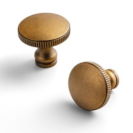 Goo-Ki 6 Pack Fluted Antique Brass Cabinet Knobs - Tapered Stem Low-Profile Design Pull Handle Tapered Mushroom Profile Vintage Kitchen Hardware