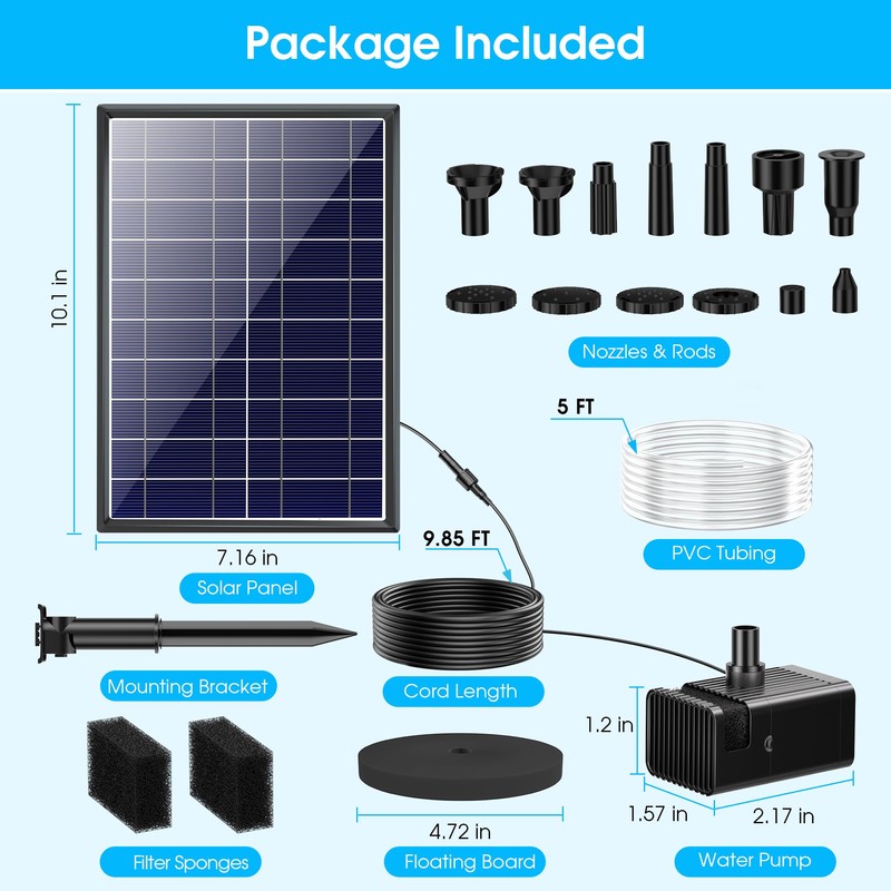 Biling 8W Solar Fountain Pump, Solar Water Pump with 3600mAh