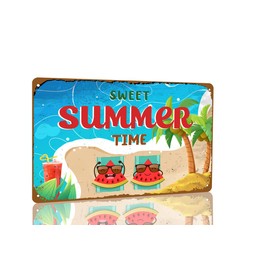 KanaAt Sweet Summer Time Metal Sign Vintage Retro Swimming Pool Beach Decor Sign for Home Pool Water Park Beach Deck Backyard Yard Decor 8x12 inch
