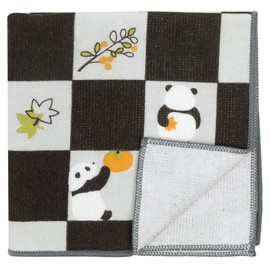 Hamamonyo Washed Semi-Wash (Towel Handkerchief), Checkered Autumn Panda, Gray