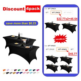 2Pack Spandex Table Covers 6ft，Fitted Tablecloth for 6ft Rectangular Tables, Stretch Patio Table Covers, Universal Spandex Table Cover for Wedding, Banquet, Party ( 6ft, Dusty Pink)