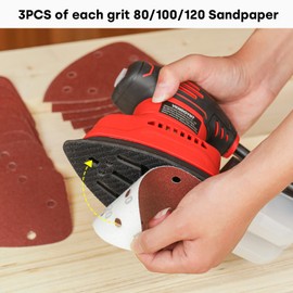 Vkndoynt Detail Sander, 12,000 OPM Mini Electric Sander with Dust Collector, 1.1Amp Power Mouse Sander with 15PCS Sanderpapers and 4Pcs Multi-Purpose Buffing Pads for Tight Spaces Woodworking