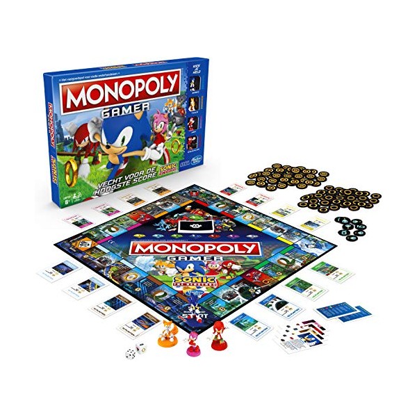 MONOPOLY Gamer Sonic The Hedgehog Edition Board Game for Kids Ages 8 & Up; Sonic Video Gamer Themed Board Game