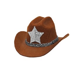 Widmann 68571 Mini Cowboy Hat Approx. 9 cm with Sheriff Star, Brown, Wild West, Hat, Accessory, Carnival, Theme Party
