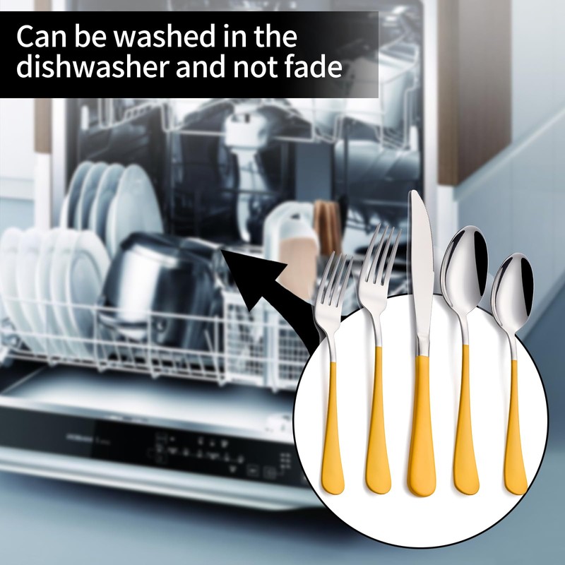 DINYWOW 20-Pieces yellow Silverware Sets for 4,Blue Handle Stainless Steel