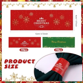 500 Pcs Merry Christmas Paper Napkin Ring Red and Green Disposable