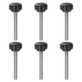 sourcing map 6pcs Knurled Clamping Knobs M6 x 50mm Metric 304 Stainless Steel Male Thread Thumb Screw on Type 22mm Plastic Round Head Threaded Hand Bolt Stud Knobs Black