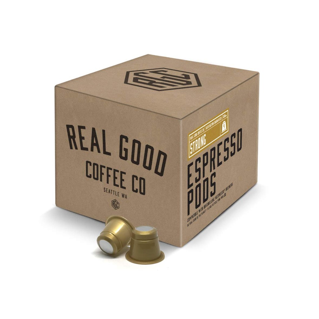 Real Good Coffee Co Recyclable Espresso Capsules, Strong Intensity Espresso Pods, Compatible with Nespresso Original Brewers, 72 Count