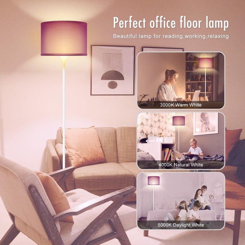 Modern White Floor Lamp with Purple Lampshade, 59" Tall, Foot