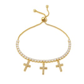 HZMAN 14K Gold Plated Cross Bracelets for Women, Christian Gifts for Women,Tennis Bracelets with Rhinestones