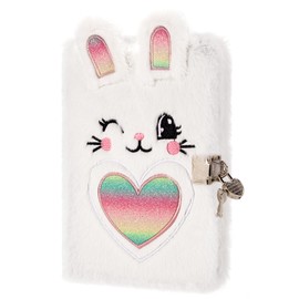 PESLNG Secret Diary Girl with Lock, Plush Notebook with Padlock, Private Notebook, Gift Notepads School Office Travel Notebooks, Children's Diary (Rainbow Rabbit, Multi)