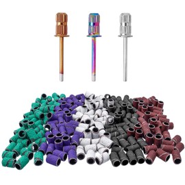 Treki 250 Pieces Fine Sanding Sleeves Nail Cutter Attachments 80/120/180/240 Grit Sanding Caps Nail Cutter Bits Set with 2.35 mm Mandrel, Coarse Sanding Belts Nail Cutter Sleeves for Cuticle Gel Nails