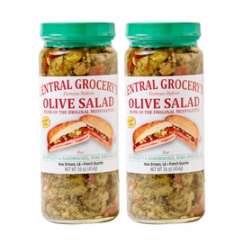 Central Grocery Olive Salad - 16 oz, Perfect for Muffulettas, Sandwiches, Pizza Toppings, Pastas, Hot Dog Topper, Salads and More (1 Pound (Pack of 2))