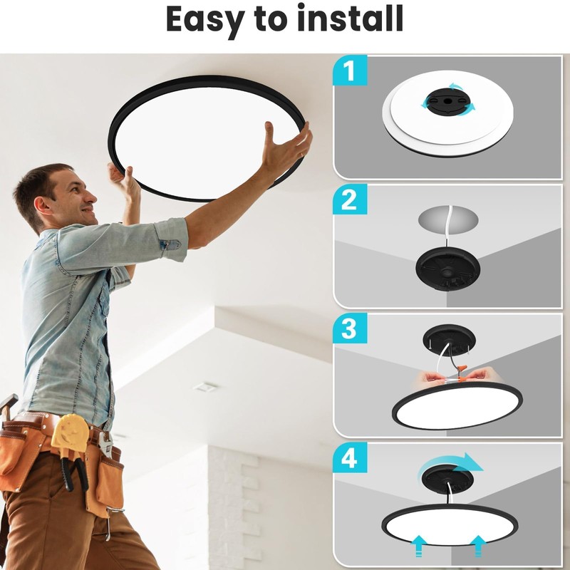 libtit 16.5 Inch Large Black Flush Mount Ceiling Light, 4200LM