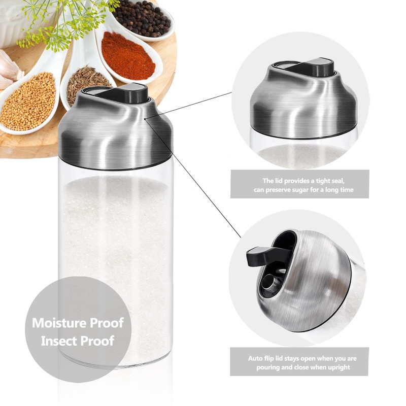 Aelga 12 OZ Glass Sugar Dispenser with Pour Spout, Weighted
