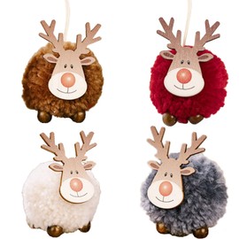 BoBoU Christmas Decorations Large Reindeer Set of 4 Wooden and Felt Christmas Tree Decorations Christmas Tree Decoration Christmas Tree Decoration Gift Decoration