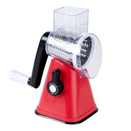 Restaurantware Met Lux 11 x 7 x 6 Inch Cheese Grater With Handle 1 Heavy-Duty Rotating Cheese Grater - Dishwashable Red Plastic Food Shredder Suction Feet For Vegetables Nuts & More