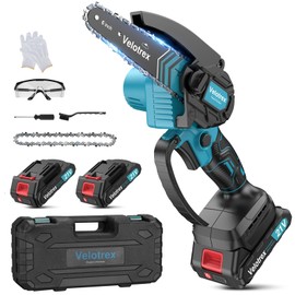 VELOTREX Mini Chainsaw Cordless 6 inch with 2pcs 2000mAh Batteries, Upgraded Brushless Electric Chainsaw Cordless with Auto Oiler, hand Chainsaw for Tree Branch Wood Cutting