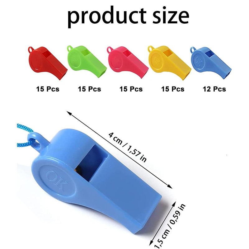 Ruikcoll Pack of 72 Plastic Whistles, Sports Whistles with Lanyard,