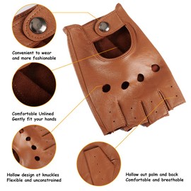 MGGMOKAY Fingerless Men's Half Finger Leather Drivers Gloves, Camel, XL