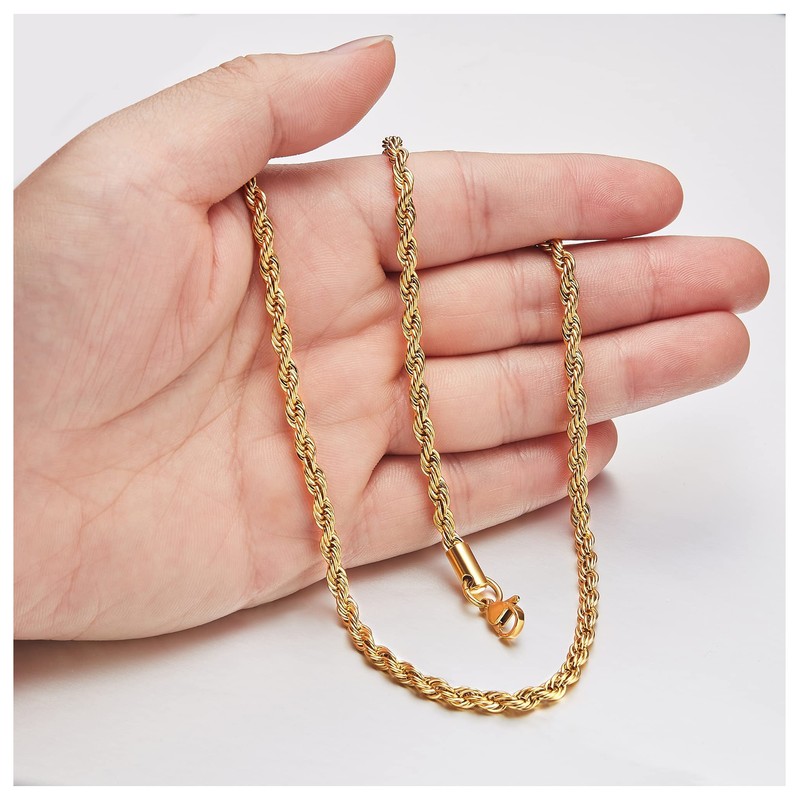 Monily 5MM 22 Inches Stainless Steel Twist Rope Chain Necklace