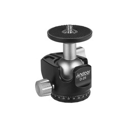 Andoer D-25 CNC Machining Aluminum Alloy Double Notch Ball Head Mini Ballhead Low Center of Gravity for Manfrotto etc Tripod Monopod for Canon Nikon Sony DSLR ILDC Cameras Max Load Capacity 10kg