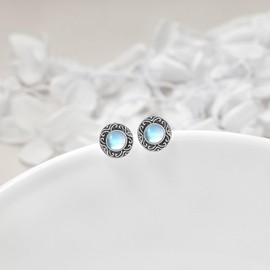 YFN Turquoise / Moonstone Stud Earrings 925 Sterling Silver Round Earrings Stud with Stone Small Stud Earrings Jewellery Gifts for Women Girls, Sterling Silver, Moonstone