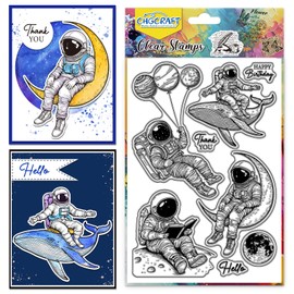 CHGCRAFT Astronaut Clear Stamps Universe Transparent Stamps Whale Silicone Clear Stamp Seals for DIY Scrapbooking Photo Album Decoration, 4.3x6.3 inch