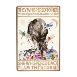JOCASA Hippie Boho Vintage Metal Poster Sign Decor Encouragement Gifts for Women-She Whispered Back I Am The Storm Retro Aluminum Metal Tin Sign for Rustic Bedroom Living Room Home Office, 12''x 8''