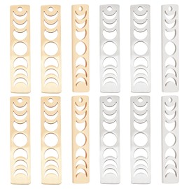 DICOSMETIC Moon Phase Charms Stainless Steel Rectangle Crescent Moon Charms Multi-Colored Laser Cut Moon Phase Bar Pendants Hollow Astronomy Lunar Charm for Jewelry Making, Stainless Steel, stainless