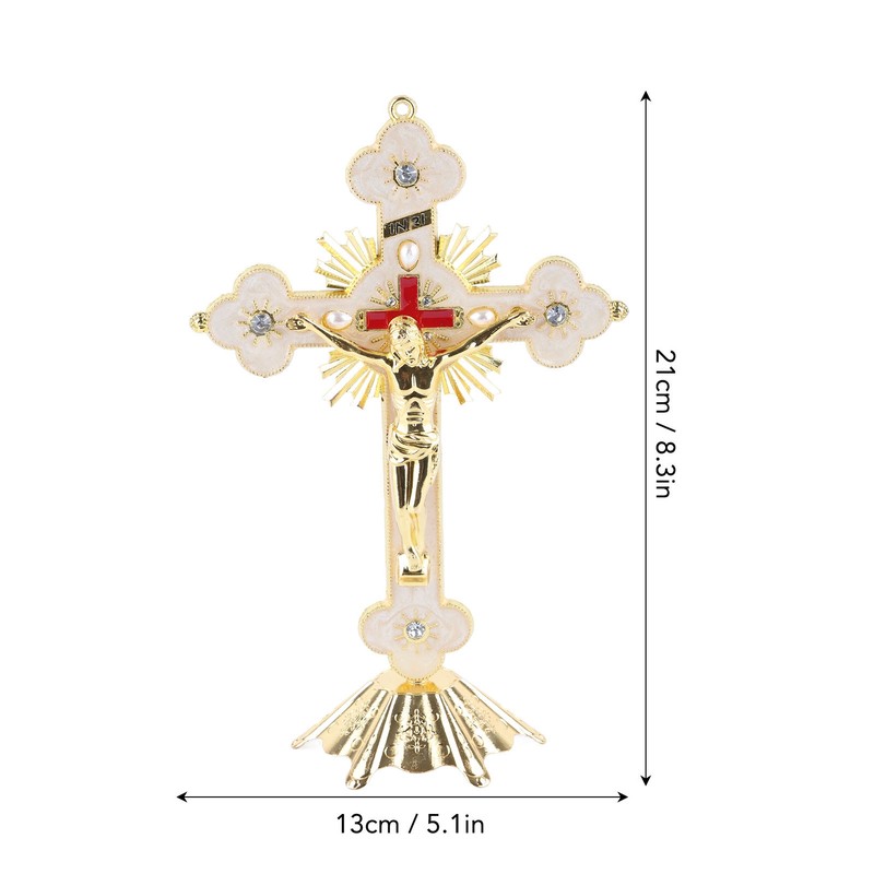 Metal Standing Cross Red Rhinestone Decoration Exquisite Retro Elegance Standing