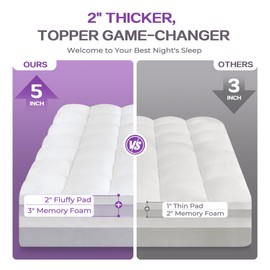 SINWEEK Dual Layer 5 Inch Memory Foam Mattress Topper Full Size, 3 Inch Gel Memory Foam Plus 2 Inch 1450 GSM Double Bed Pillow Top Mattress Pad Cover, White