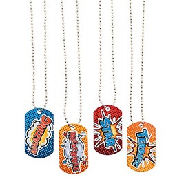 Fun Express Super Hero Dog Tag Necklace - 12 Pieces - Educational And Learning Activities For Kids