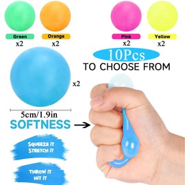 10pcs Glow Balls, 5CM Glow In The Dark Sticky Balls, Sticky Balls, Sticky Balls to Throw At Ceiling, Luminous Stress and Anxiety Relief Sticky Ceiling Balls, Stress Balls for Kids And Adults
