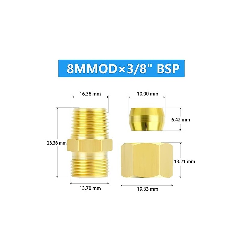ERGAOBOY 2 Pcs 8MM OD X 3/8" BSP Thread Brass